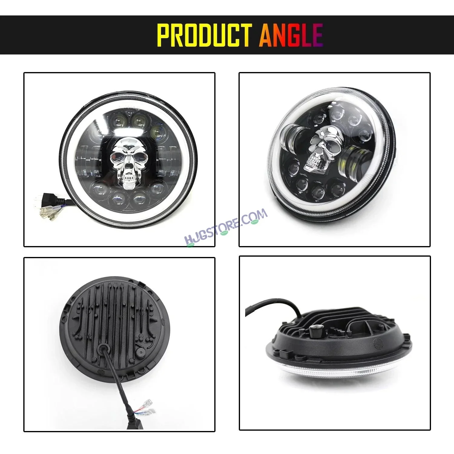 HJG 7 Inch Harley Skull Round Led Headlight Fits in Royal Enfield All Models, Mahindra Thar (12V-80V 75w) - Image 8