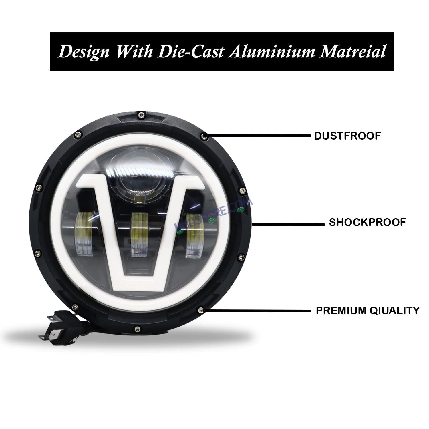 HJG 7 Inch Round Harley Led Headlight Compatible with Jeep Thar, Harley Davidson & Royal Enfield (DC12-80V, 90W) - Image 5