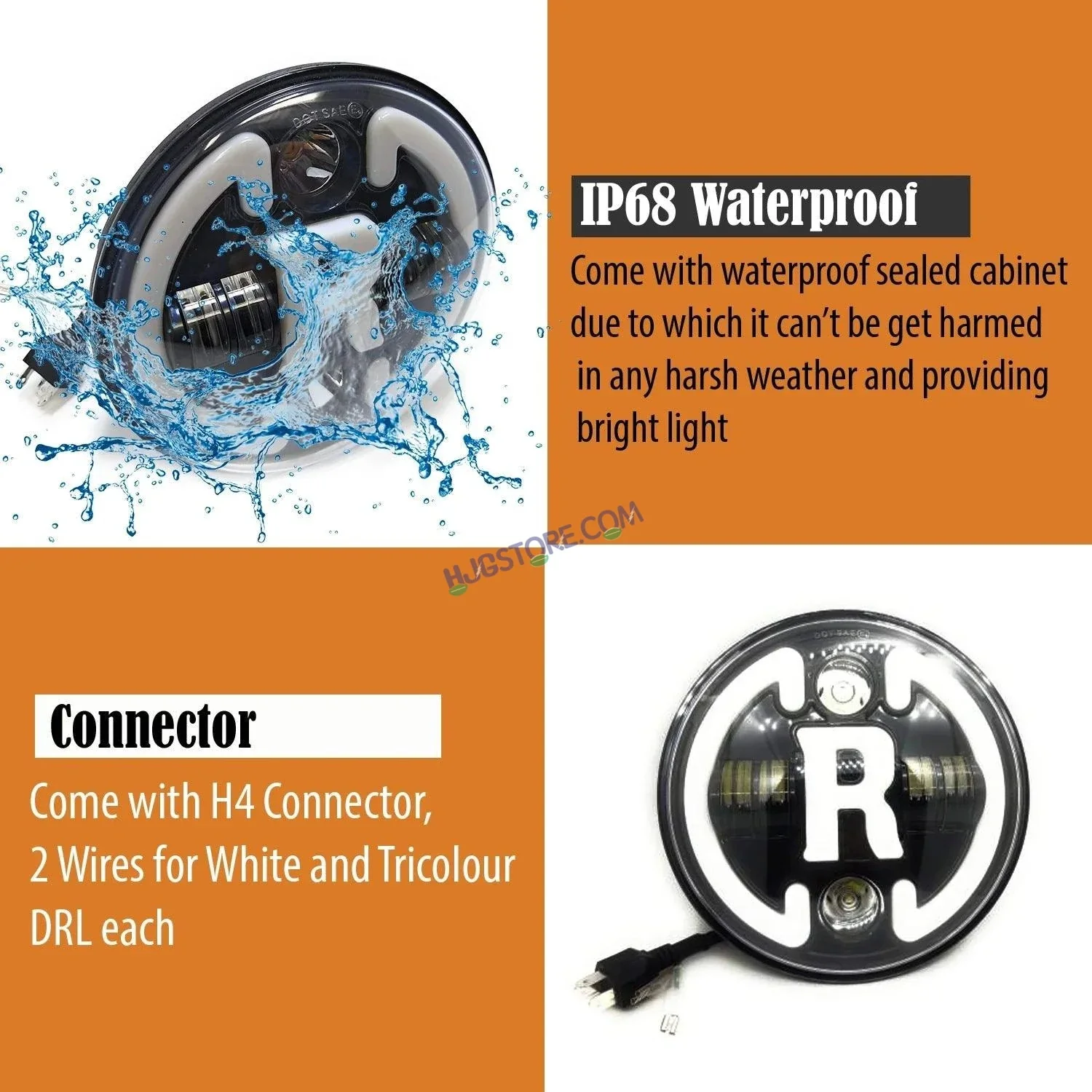 HJG 7 Inch Round Headlight Compatible with Royal Enfield, Jeep Thar & Harley Davidson (R White Harley Headlight) - Image 3