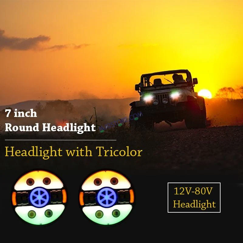 HJG 7 Inch Tri Colour Round LED Harley Headlight Fits in Royal Enfield, Thar (12V-80V 90W) (Tiranga) - Image 4