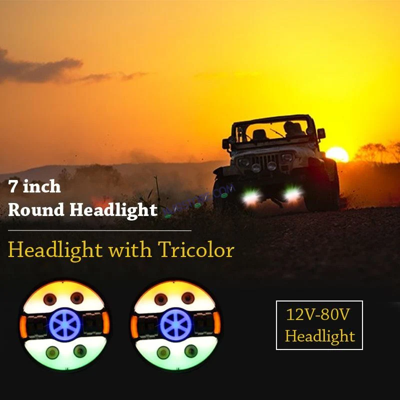 HJG 7 Inch Tri Colour Round LED Harley Headlight Fits in Royal Enfield, Thar (12V-80V 90W) (Tiranga) - Image 7