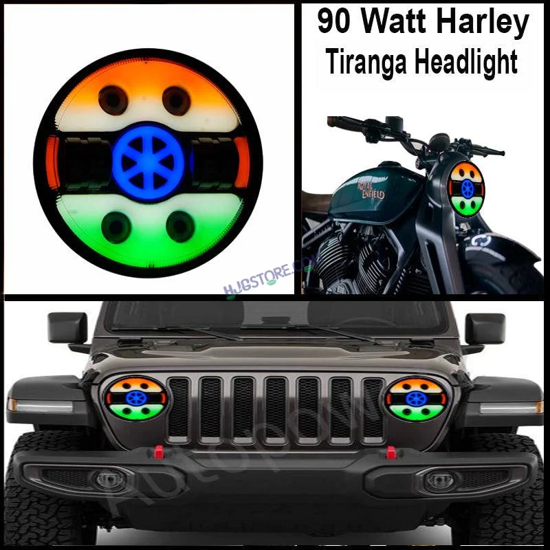 HJG 7 Inch Tri Colour Round LED Harley Headlight Fits in Royal Enfield, Thar (12V-80V 90W) (Tiranga) - Image 8