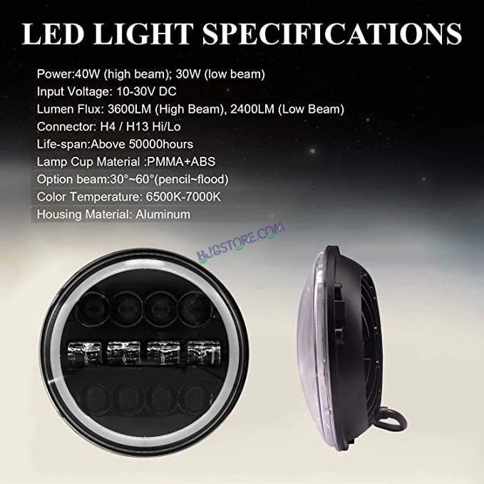 HJG 7 Inch 12 LED Full Ring Headlight Fitting Headlight Compatible with Royal Enfield Classic All Models - Image 4