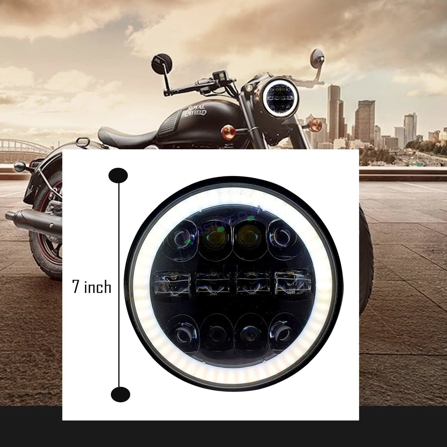 HJG 7 Inch Round Headlight Compatible with Royal Enfield, Jeep & Harley Davidson (12 LED WHITE) (12V-80V, 75W) - Image 3