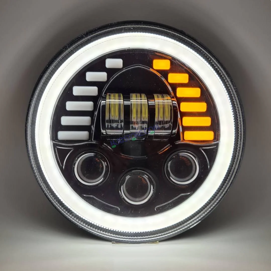 HJG New Indicator Harley Headlight 7Inch Round Led Headlight Fits in Royal Enfield All Models, Mahindra Thar - Image 5