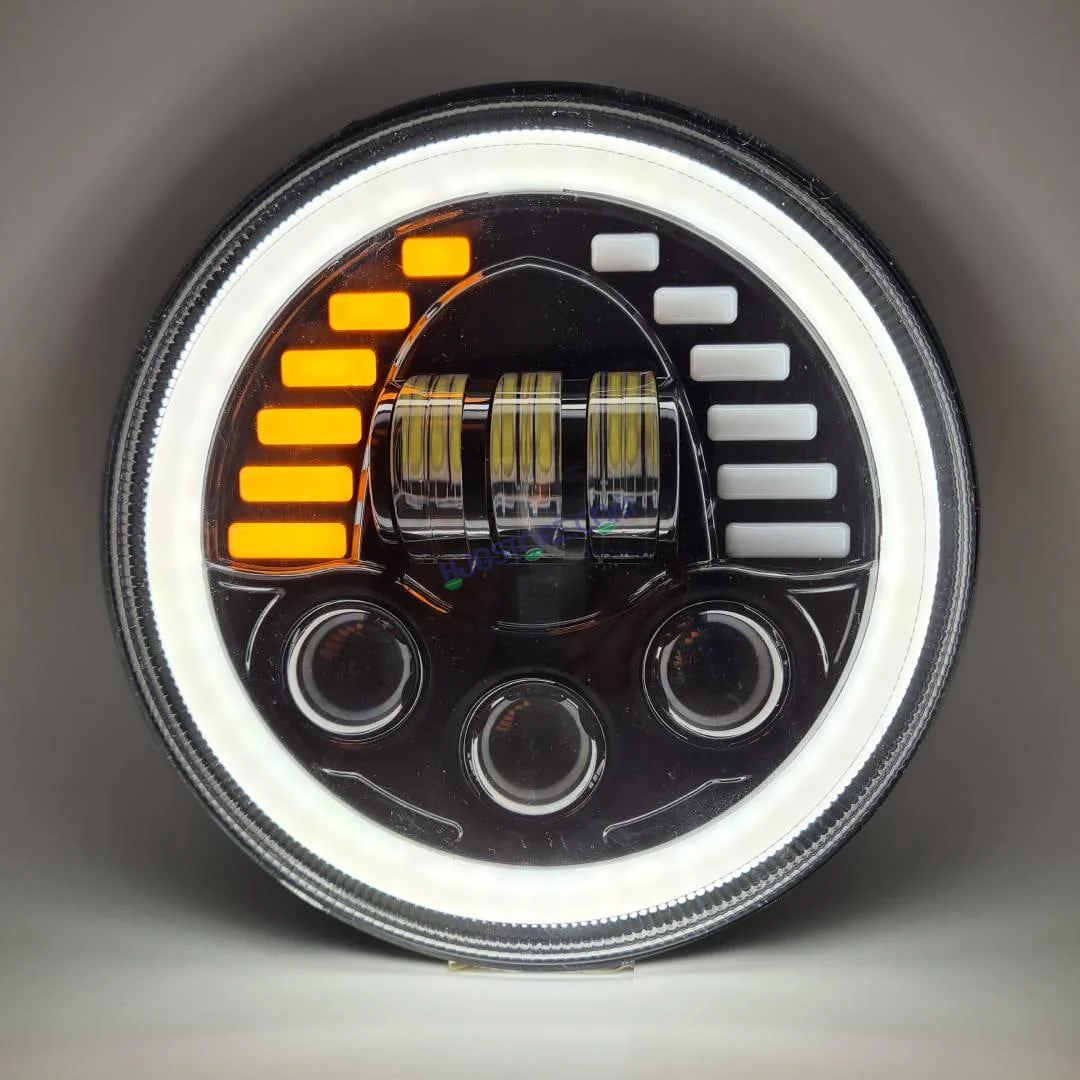 HJG New Indicator Harley Headlight 7Inch Round Led Headlight Fits in Royal Enfield All Models, Mahindra Thar - Image 6