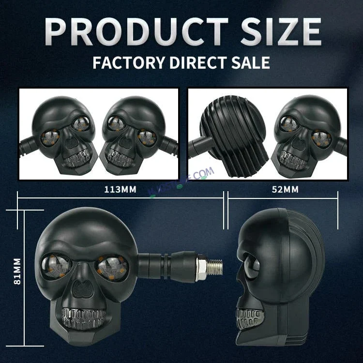 HJG Skull Indicator Skull Shape Turn Signal Lights Indicator Universal for All Bikes Models Turn Signal Lights Motorcycle Set of 2 HJG Skull Indicator - Image 5