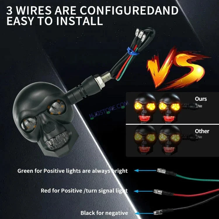 HJG Skull Indicator Skull Shape Turn Signal Lights Indicator Universal for All Bikes Models Turn Signal Lights Motorcycle Set of 2 HJG Skull Indicator - Image 6