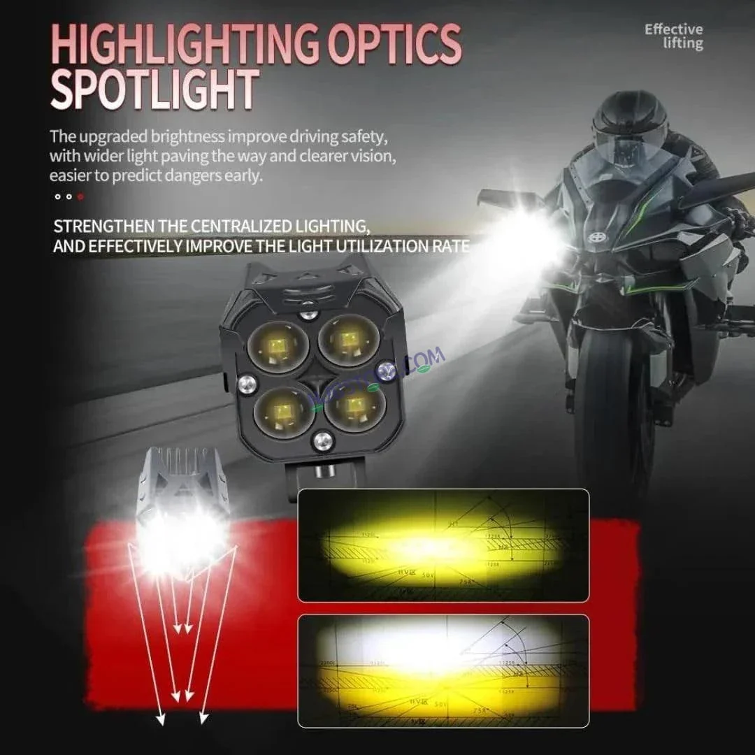 Original HJG 3-in-1 HJG Fog Light: 120W-12V Red, White, Yellow! Illuminate Your Ride with 4 LED Laser Widelight. Perfect for Bike, Car, Thar, Jeep Adventures - Image 3